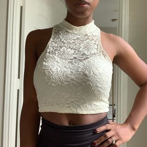 BEBE EMBROIDERED LACE CROP TOP (WORN ONCE)